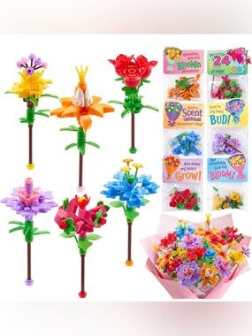 JOYIN Flower Bouquet Building Blocks w Tags and Bags - 24 pieces Valentine's Day